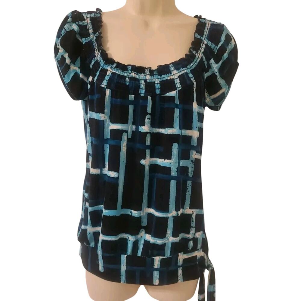 Y2K Women's Blouse Black And Blue Heart Soul - Small - Geometric Pattern